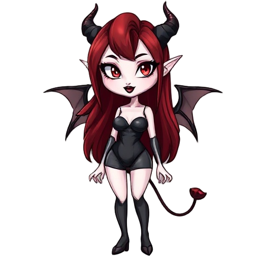 beautiful hot succubus with white skin, dark red shiny hair, black lips, slanted triangular eyes with long eyelashes, white eyes.