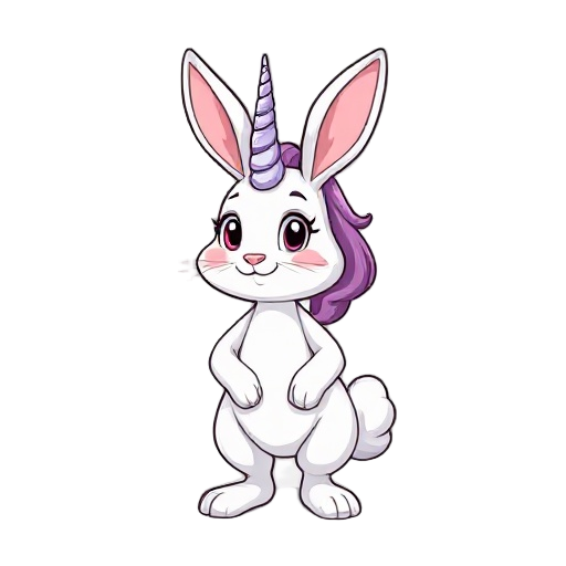 create a bunny rabbit character with a unicorn on its head, make it cute. on the side, its for a platform game