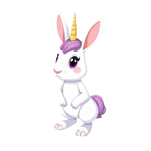 create a bunny rabbit character with a unicorn on its head, make it cute 