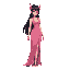 beautiful japanese woman in sleeveless pink low-cut v-neck dragon pelvic-curtain dress, slit dress, long black hair, facing forward