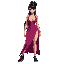 beautiful muscular japanese woman in sleeveless magenta low-cut v-neck dragon pelvic-curtain slit-dress, martial-artist slit dress, long black hair, black sneakers, facing forward