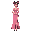 beautiful japanese woman in sleeveless pink low-cut v-neck dragon pelvic-curtain dress, slit dress,  facing forward