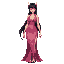beautiful strong japanese woman in sleeveless pink low-cut v-neck dragon pelvic-curtain dress, slit dress, long black hair, facing forward