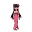 beautiful japanese woman in sleeveless pink low-cut v-neck dragon pelvic-curtain dress, slit dress, long black hair, facing forward