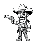 create a black and white monochromatic cowboy who uses a revolver, chibi version