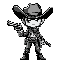 create a black and white monochromatic cowboy who uses a revolver, chibi version