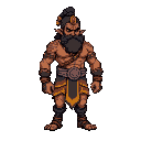 indian mythological character like bheem bulky pixelated metroidvania character with idle sprite