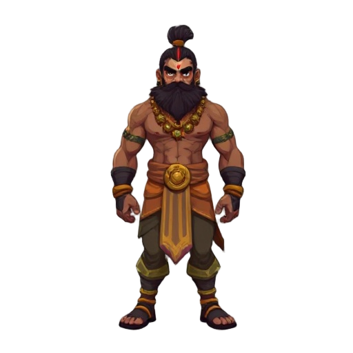indian mythological character like bheem bulky pixelated metroidvania character