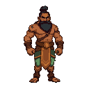 indian mythological character like bheem bulky pixelated metroidvania character with idle sprite