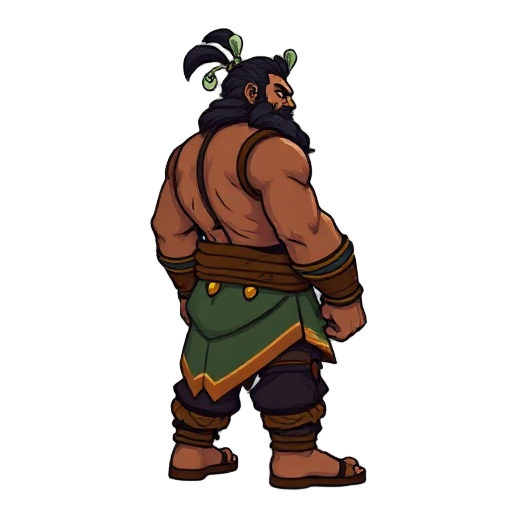 indian mythological character like bheem bulky pixelated metroidvania character facing on right side