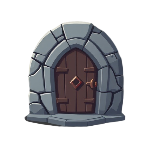 icon, retro y2k 3d graphic. medieval mmorpg theme. mystical crypt door. minimalist. no background.