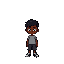 a pixelated depiction of a young, dark-skinned person. the character is positioned in the center-left of the image, standing upright.  the person appears to be a pre-teen or teenager, with short dark 
