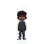 a pixelated depiction of a young, dark-skinned person. the character is positioned in the center-left of the image, standing upright.  the person appears to be a pre-teen or teenager, with short dark 