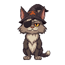 a dishevelled wizard cat with an eye patch