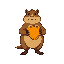 capybara standing on two legs with an orange shield