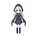 a girl with white hair, wearing magician's clothes and a cape