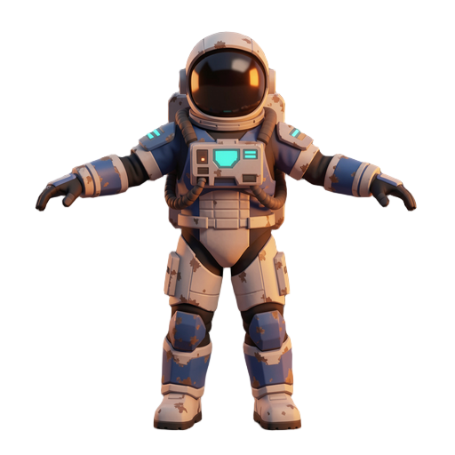 astronauta com traje espacial robusto, estilo pixel art avançado,  armadura azul e branca desgastada, tanque de oxigênio nas costas,  capacete arredondado com viseira escura refletiva,  iluminação quente de pôr do sol marciano,  detalhe tecnológico ciano 