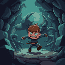 character evading monster in a dungeon