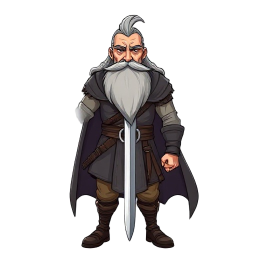 long hairedm bearded, domineering older swordsman