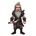 long haired bearded, domineering older swordsman