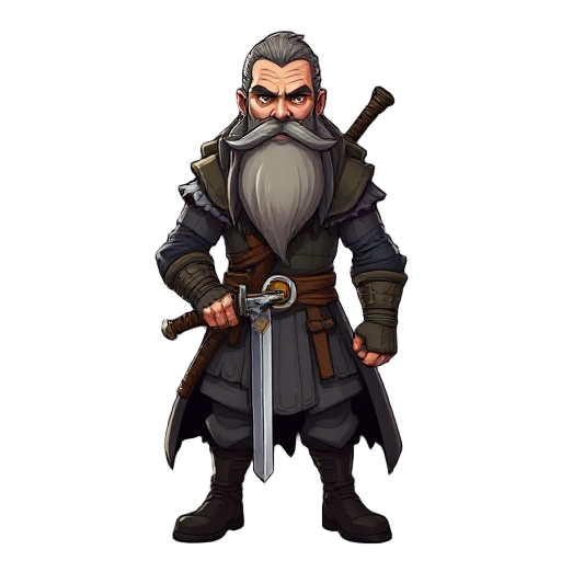 long haired bearded, domineering older swordsman