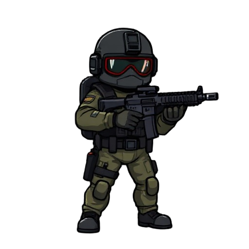 i need a swat person holding a sub machine gun in a pixel format