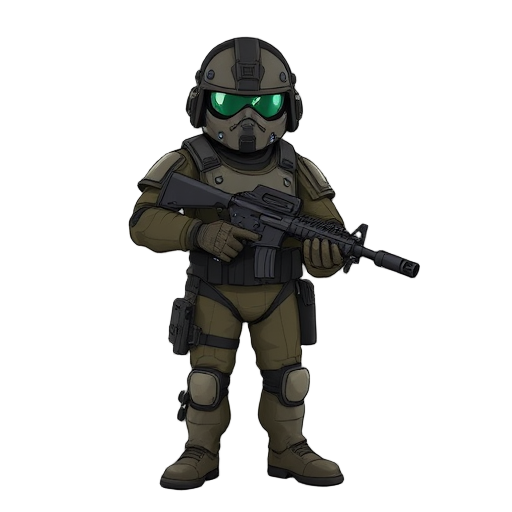 i need a soldier dressed in swat armour like the movie rampage that is holding a sub machine gun