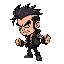 rocker style dude, grimm facial expression, ready to fight, sideview