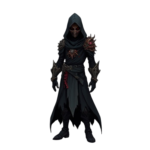 create a dark fantasy metroidvania protagonist.   the character is called "guardian of the shard", a hybrid being born from a fragment of the rotten heart.   appearance: humanoid but mysterious, tall and agile, wearing torn black robes mixed with organic 