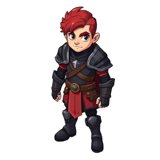 warrior with red hair and black armor
