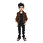 make 64px height and 32 width sprite white man skinny and short hair with leather brown jacket and black t-shirt and black pants black hair with no face
