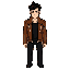 make 64px height and 32 width sprite white man skinny and short hair with leather brown jacket and black t-shirt and black pants black hair with no face