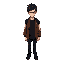 make 64px height and 32 width sprite white man skinny and short hair with leather brown jacket and black t-shirt and black pants black hair