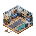 "design a vibrant **electronics repair shop** game in **pixel art** style! fill the scene with repair tools (screwdrivers, soldering iron, circuit boards) and a detailed workshop backdrop (cluttered s