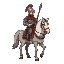 a medieval soldier riding a horses