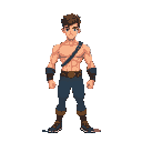 create an 8-bit pixel art character of a young, muscular hero 