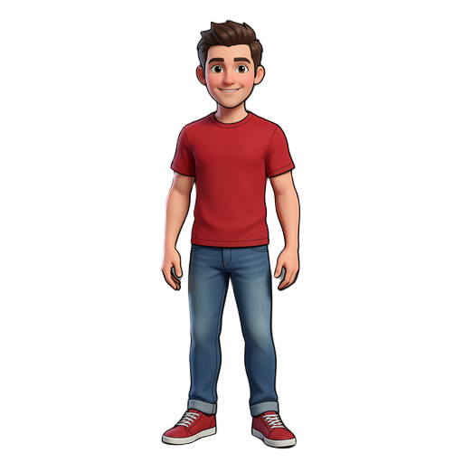 prompt crie um personagem masculino estilizado em 3d, de corpo inteiro, com proporções levemente cartunizadas e acabamento premium, inspirado na qualidade de animações da pixar, disney e jogos modernos. o personagem deve transmitir um visual simpático, jo