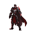 a lean fallen prince stands in ruined palaces, eyes glowing crimson and silver. his cracked rune-etched armor pulses with red energy, cloak torn black and crimson. wielding a morphing chain-blade, his scarred arm glows with ojas’ blood. ghostly villains l