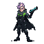 sci-fi adventurer in a sleek nanoweave suit with glowing circuits, cybernetic arm, and tattered cloak. holding a rail-pistol, neon streaks in hair. dynamic pose, cyberpunk lighting, 2d stylized art.