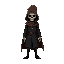 plague doctor with black clothes and a brown cape