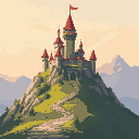 image of a castle on top of a hill with a path leading down to the bottom