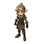 a stylized, axonometric 3d fantasy elf hunter character with a slightly exaggerated chibi-like body, featuring a larger torso and shorter legs while maintaining a compact and cartoonish appearance.