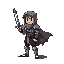 [pixel art], [idle animation], adventurer standing,  both hands holding sword, cape slightly waving,  2 frame loop, 0.5秒间隔,  side view, 32x32 pixels, thick outline,  color: #ff0000 (armor), #ffffff (c