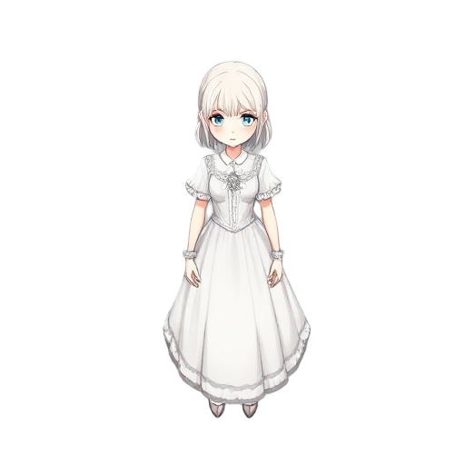 albino girl in a white victorian dress