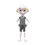 doll, completely white skin, wears a suit,no pants,short stubby legs,long nose,pink & yellow glasses