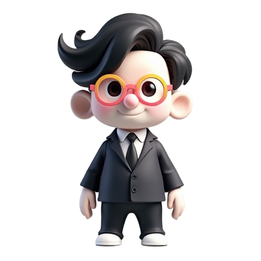 doll, completely white skin, wears a suit,no pants,short stubby legs,long nose,pink & yellow glasses, black laid-back hair
