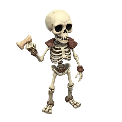 animated skeleton, falling to pieces, in a few pieces of rusting armor and using a broken bone as a club