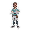 um medico para um jogo de rpg 2d, carregando uma pasta onde guarda objetios de medico e bisturis que usa para atacar, preciso de versoes dele, andando, parado, correndo, atacando e usando habilidade de cura