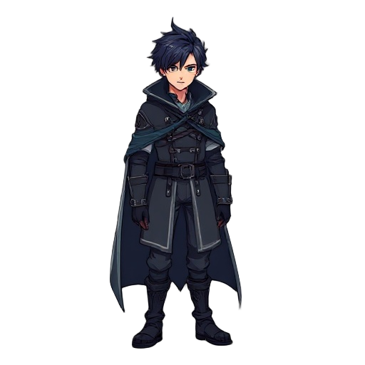 generate a male, with cloat, style metroidvania synphony of the night
