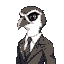 a falcon, sad, black  a profile picture, mr falcon, the falcon is wearing a suit. black and white feathers